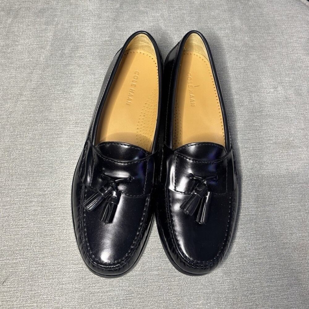 Cole Haan Men's Black Leather Tassel Slip-On Dress Loafers Round Toe